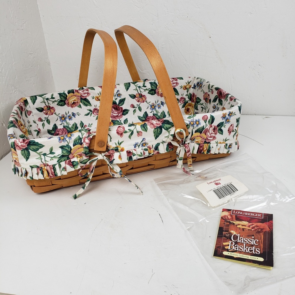Longaberger 1998 Medium Gathering Basket 12416 Garden Splendor Liner Handwoven
